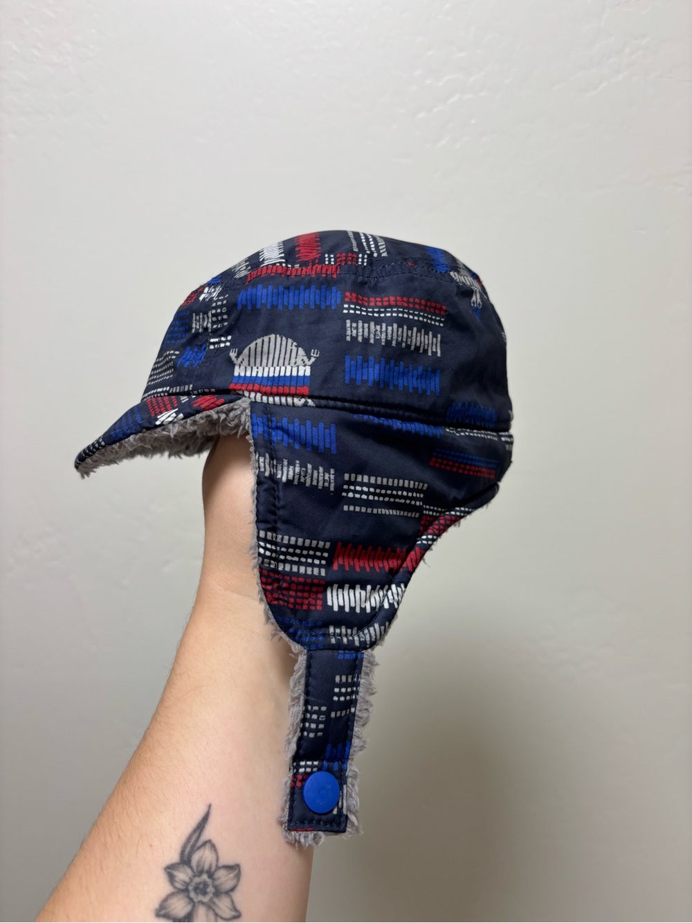 Patagonia Kids Navy Blue Trapper Hat with Red & Royal Accents